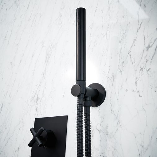 Black Noir Solex Round Shower Handset Kit with Handset, Hose & Wall Outlet Holder
