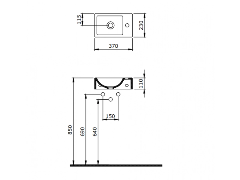 Mini Wall Hung Washbasin, Right Taphole