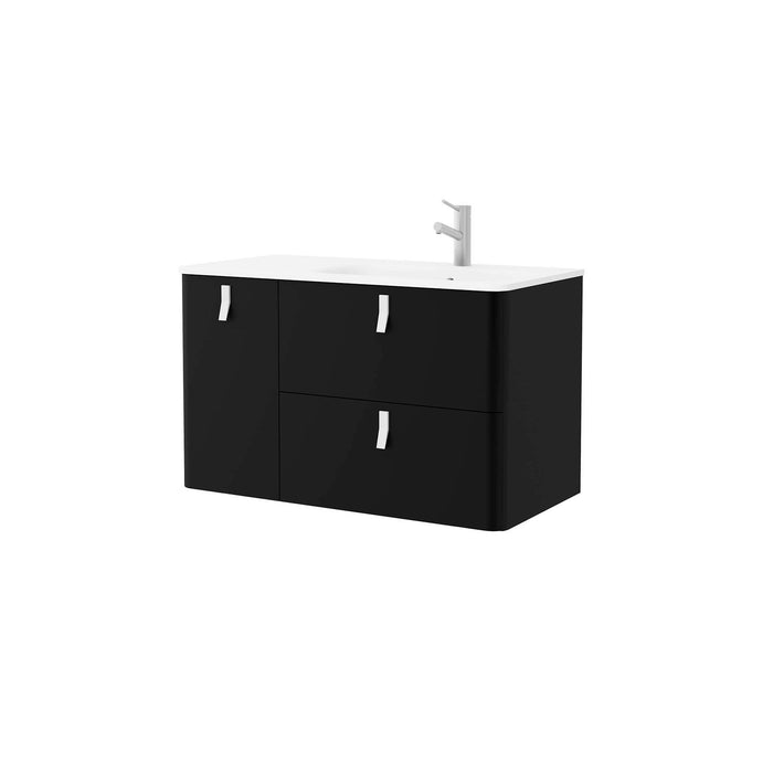 UNIIQ Sketch 900 x 450mm Wall Hung Vanity Unit with Basin - Left Handed Matt Black