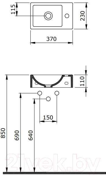 Mini Wall Hung Washbasin, Left Taphole