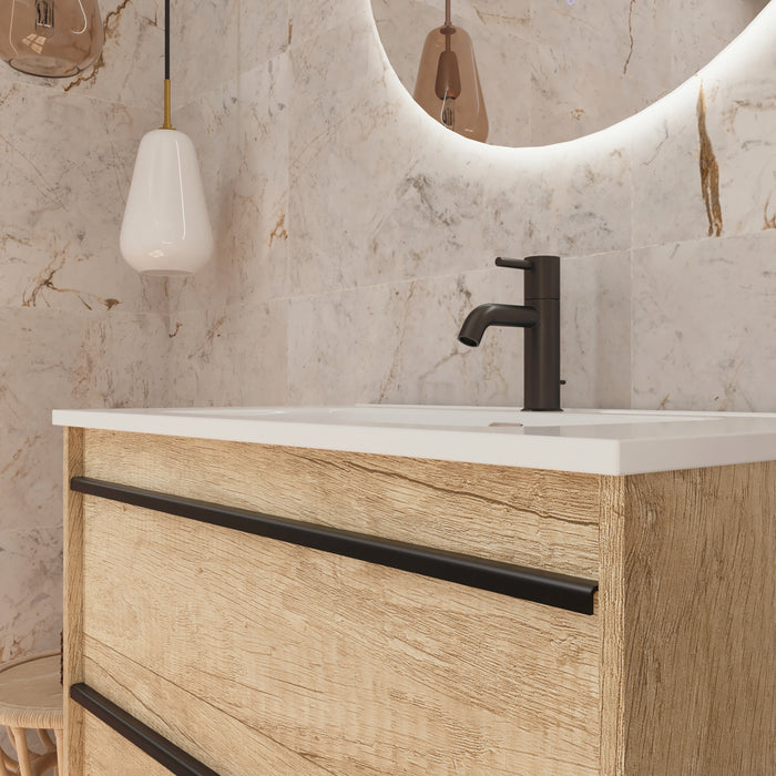 Mattila Noir 600mm Floorstanding Vanity Unit with Matt Black Handles - Rustic Oak