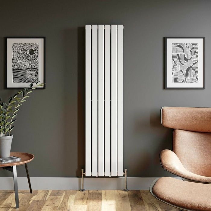 Elle 1600 x 452mm Vertical Column Designer Single White Flat Panel Radiator