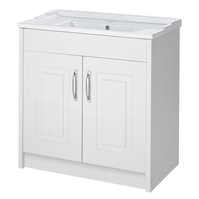 Kartell Astley Matt White Floor Standing 2 Door Unit & Ceramic Basin - Choose Size