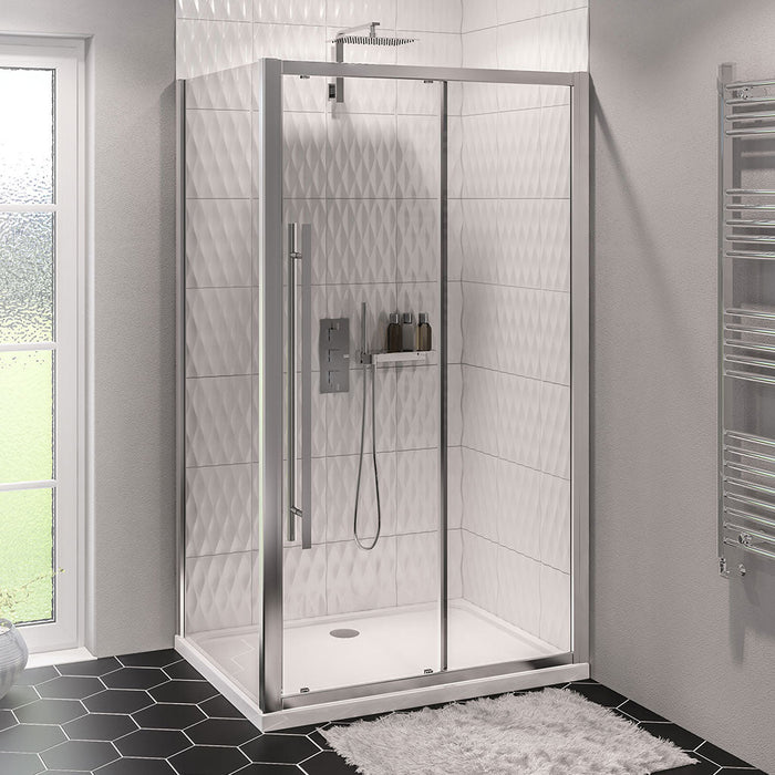 Vantage 2000 Matt Black Sliding Door Shower Enclosure 1600mm