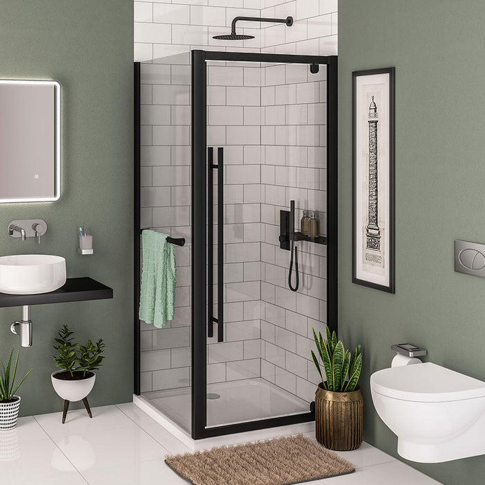 Vantage Matt Black Pivot Door Shower Enclosure 760mm