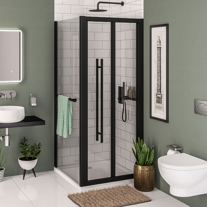 Vantage 2000 Matt Black Bi-Fold Door Shower Enclosure 900mm