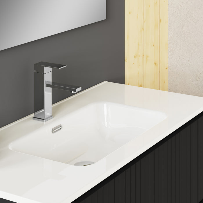 Linea Matt Black Fluted Double Drawer Wall Hung Vanity Unit Including Basin 1000mm x 460mm