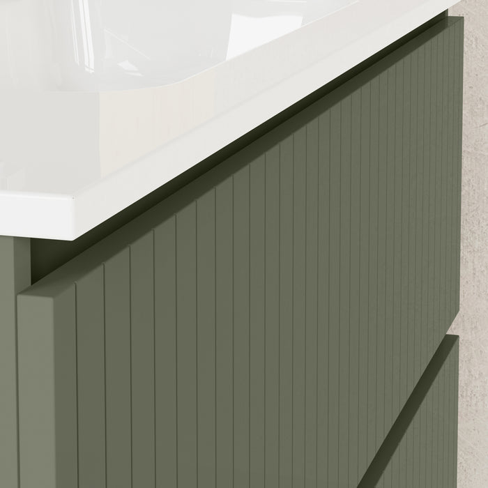 Linea Muscat Sage Fluted Double Drawer Wall Hung Vanity Unit Including Basin 1000mm x 460mm
