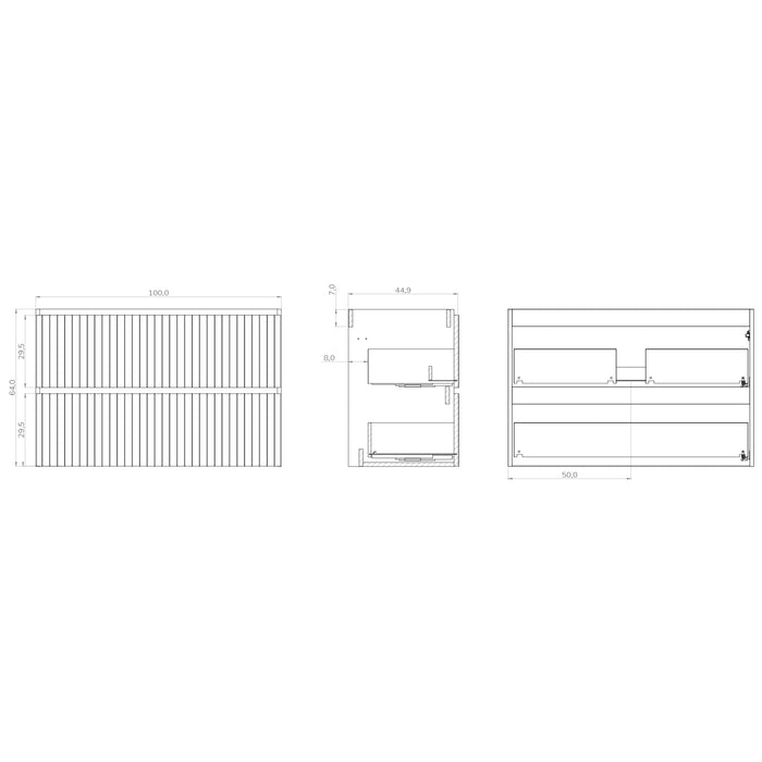 Linea Muscat Sage Fluted Double Drawer Wall Hung Vanity Unit Including Basin 1000mm x 460mm
