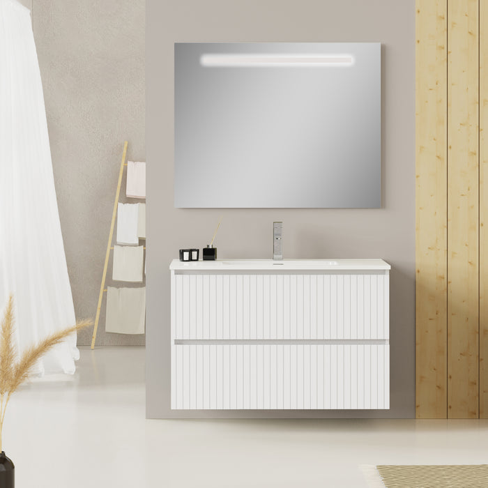 Linea Matt White Fluted Double Drawer Wall Hung Vanity Unit Including Basin 1000mm x 460mm