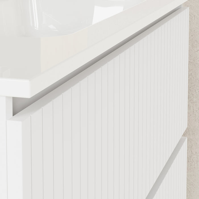 Linea Matt White Fluted Double Drawer Wall Hung Vanity Unit Including Basin 1000mm x 460mm