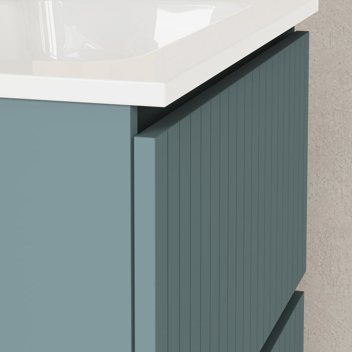 Linea Ocean Blue Fluted Double Drawer Wall Hung Vanity Unit Including Basin 600mm x 460mm