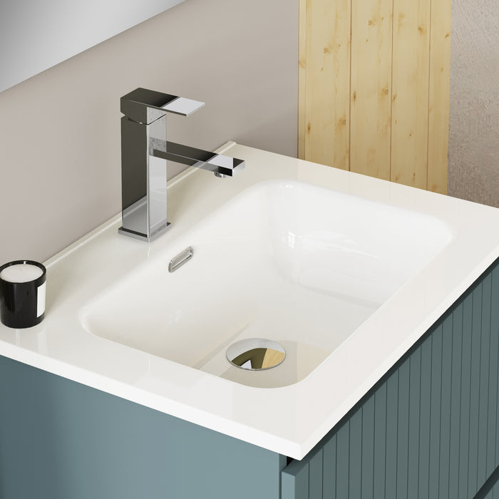 Linea Ocean Blue Fluted Double Drawer Wall Hung Vanity Unit Including Basin 600mm x 460mm