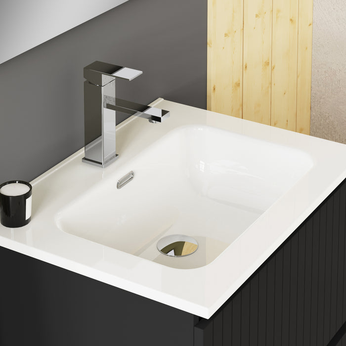 Linea Matt Black Fluted Double Drawer Wall Hung Vanity Unit Including Basin 600mm x 460mm