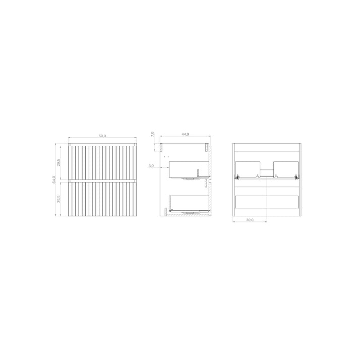 Linea Matt Grey Fluted Double Drawer Wall Hung Vanity Unit Including Basin 600mm x 460mm