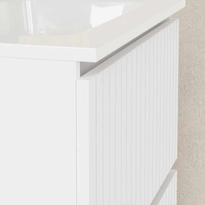 Linea Matt White Fluted Double Drawer Wall Hung Vanity Unit Including Basin 600mm x 460mm