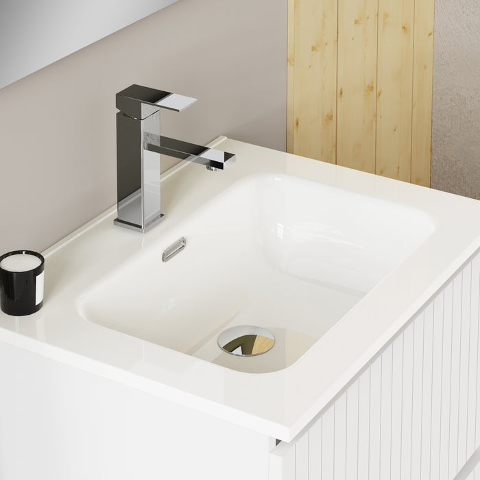 Linea Matt White Fluted Double Drawer Wall Hung Vanity Unit Including Basin 600mm x 460mm