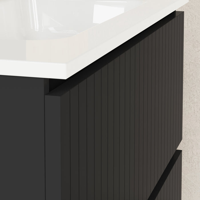 Linea Matt Black Fluted Double Drawer Wall Hung Vanity Unit Including Basin 800mm x 460mm