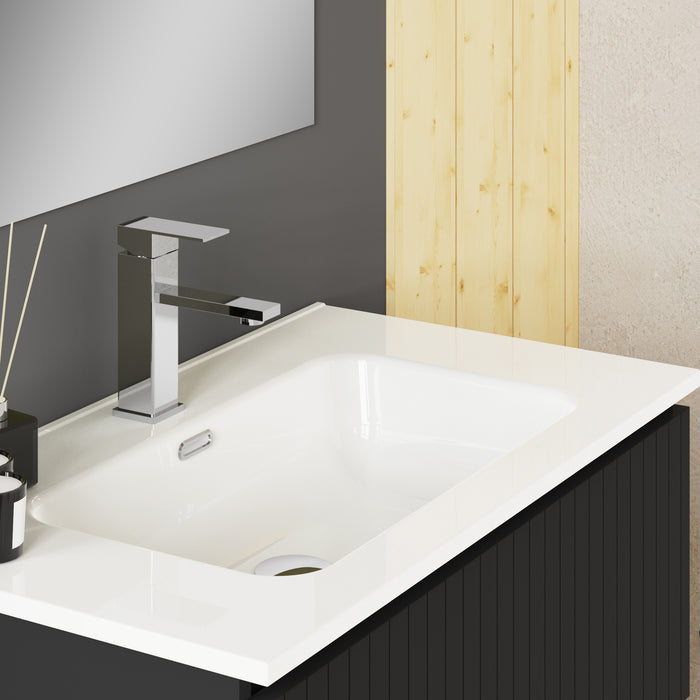 Linea Matt Black Fluted Double Drawer Wall Hung Vanity Unit Including Basin 800mm x 460mm