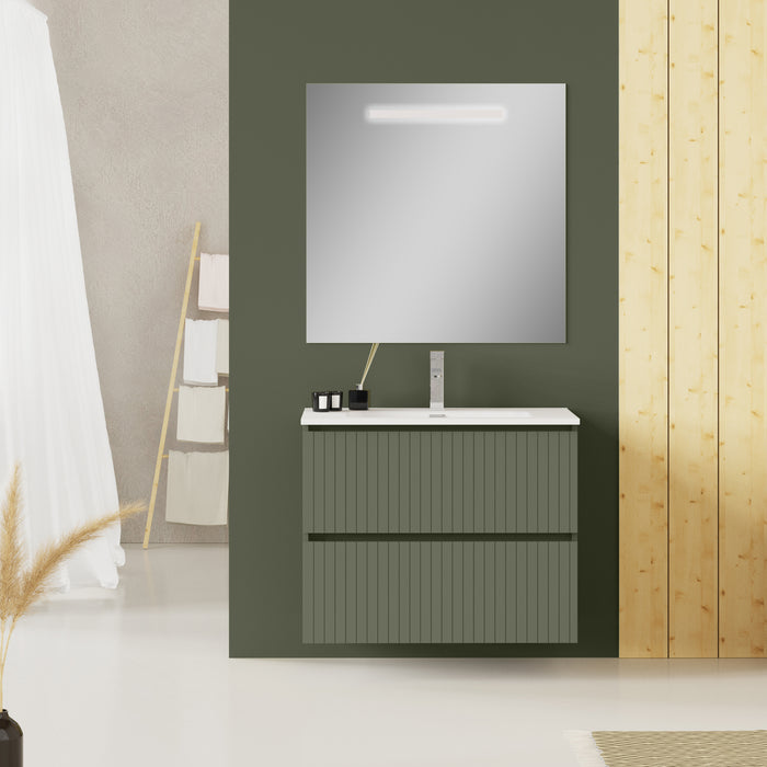 Linea Muscat Sage Fluted Double Drawer Wall Hung Vanity Unit Including Basin 800mm x 460mm