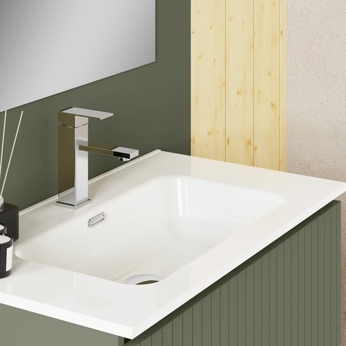 Linea Muscat Sage Fluted Double Drawer Wall Hung Vanity Unit Including Basin 800mm x 460mm