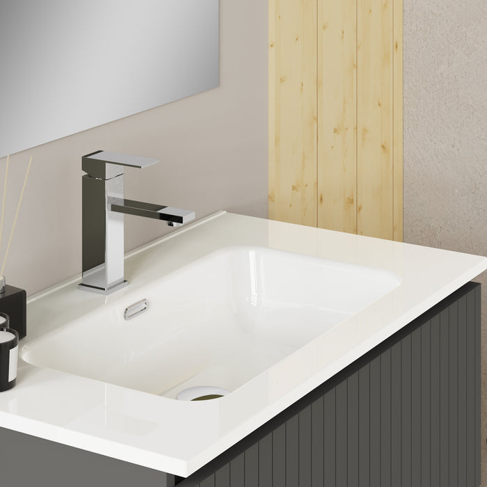 Linea Matt Grey Fluted Double Drawer Wall Hung Vanity Unit Including Basin 800mm x 460mm