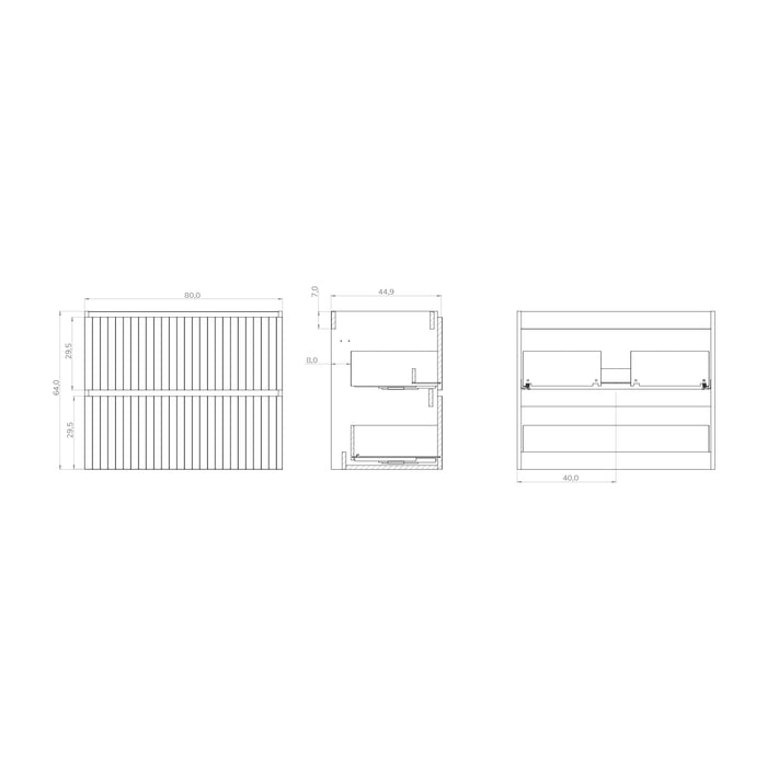 Linea Matt Grey Fluted Double Drawer Wall Hung Vanity Unit Including Basin 800mm x 460mm