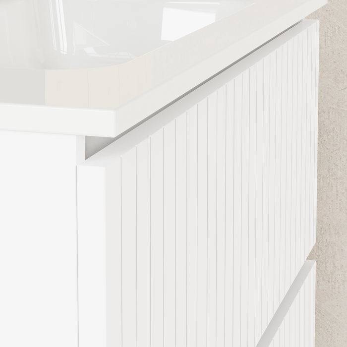 Linea Matt White Fluted Double Drawer Wall Hung Vanity Unit Including Basin 800mm x 460mm