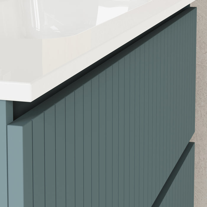 Linea Ocean Blue Fluted Double Drawer Wall Hung Vanity Unit Including Basin 1000mm x 390mm