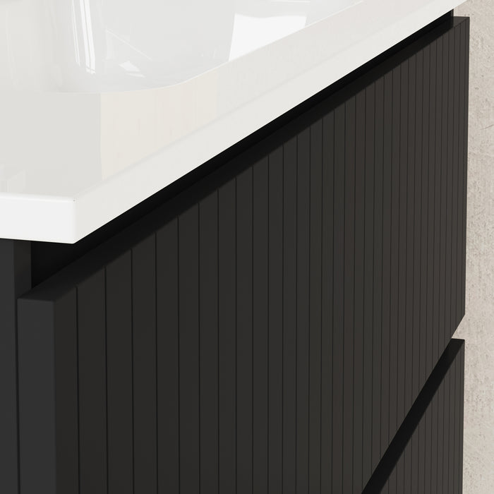 Linea Matt Black Fluted Double Drawer Wall Hung Vanity Unit Including Basin 1000mm x 390mm