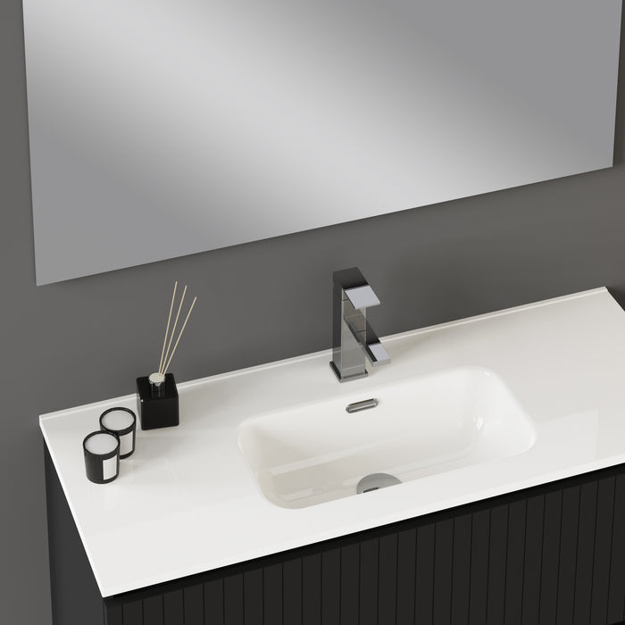 Linea Matt Black Fluted Double Drawer Wall Hung Vanity Unit Including Basin 1000mm x 390mm
