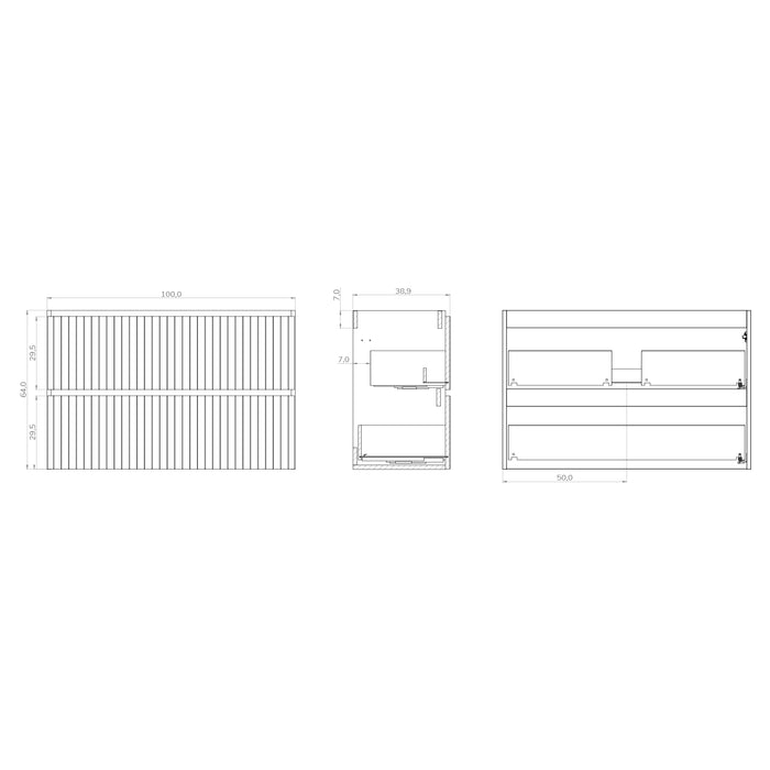 Linea Matt Black Fluted Double Drawer Wall Hung Vanity Unit Including Basin 1000mm x 390mm