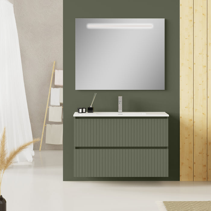 Linea Muscat Sage Fluted Double Drawer Wall Hung Vanity Unit Including Basin 1000mm x 390mm