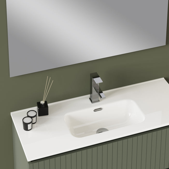 Linea Muscat Sage Fluted Double Drawer Wall Hung Vanity Unit Including Basin 1000mm x 390mm