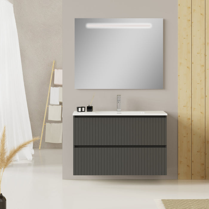 Linea Matt Grey Fluted Double Drawer Wall Hung Vanity Unit Including Basin 1000mm x 460mm