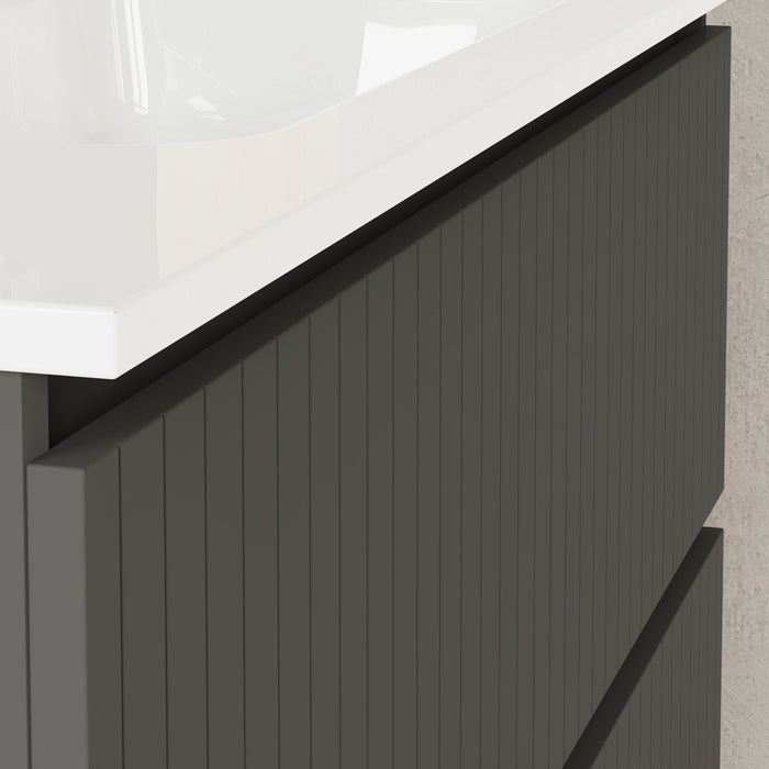 Linea Matt Grey Fluted Double Drawer Wall Hung Vanity Unit Including Basin 1000mm x 460mm