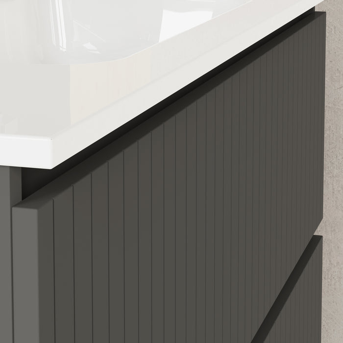 Linea Matt Grey Fluted Double Drawer Wall Hung Vanity Unit Including Basin 1000mm x 390mm