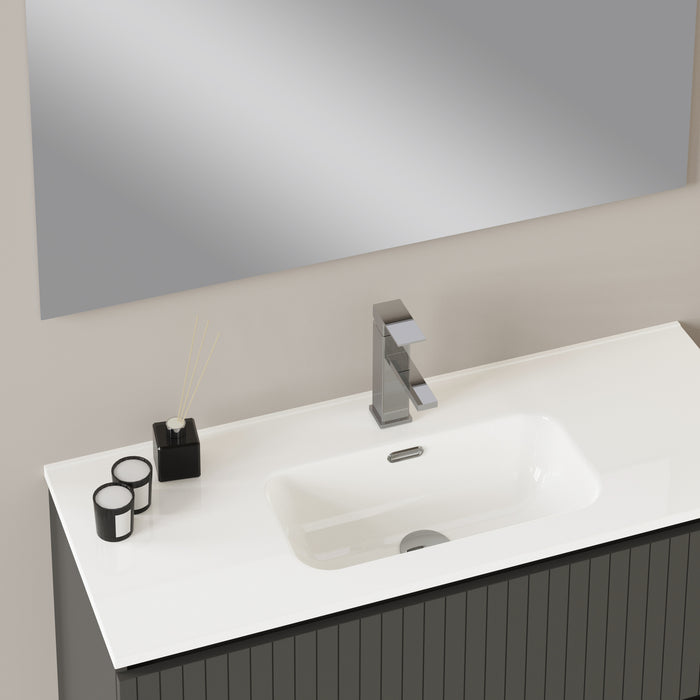 Linea Matt Grey Fluted Double Drawer Wall Hung Vanity Unit Including Basin 1000mm x 390mm