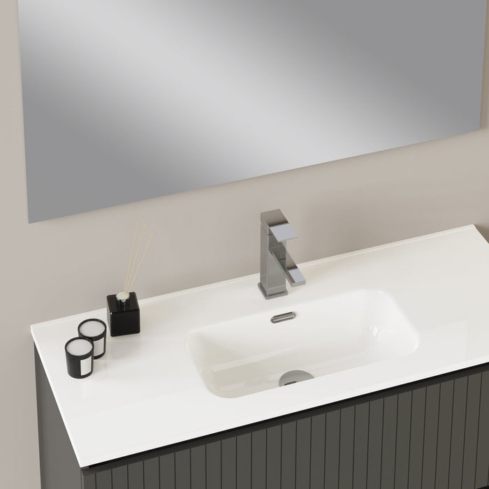 Linea Matt Grey Fluted Double Drawer Wall Hung Vanity Unit Including Basin 1000mm x 460mm