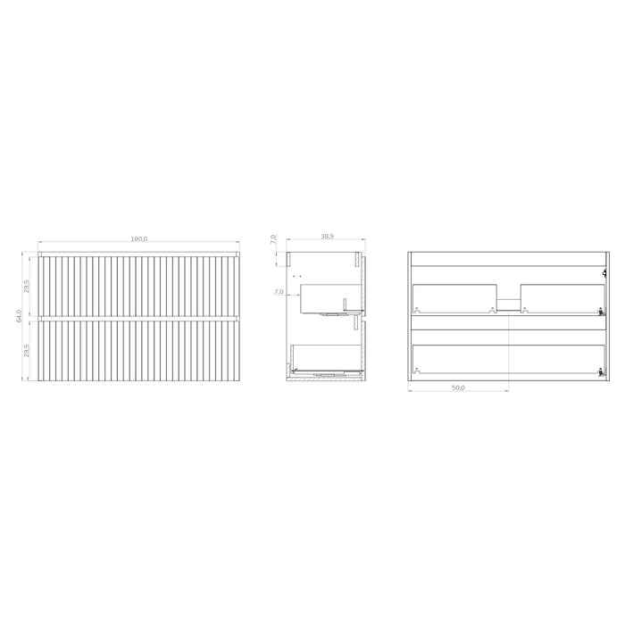 Linea Matt Grey Fluted Double Drawer Wall Hung Vanity Unit Including Basin 1000mm x 460mm