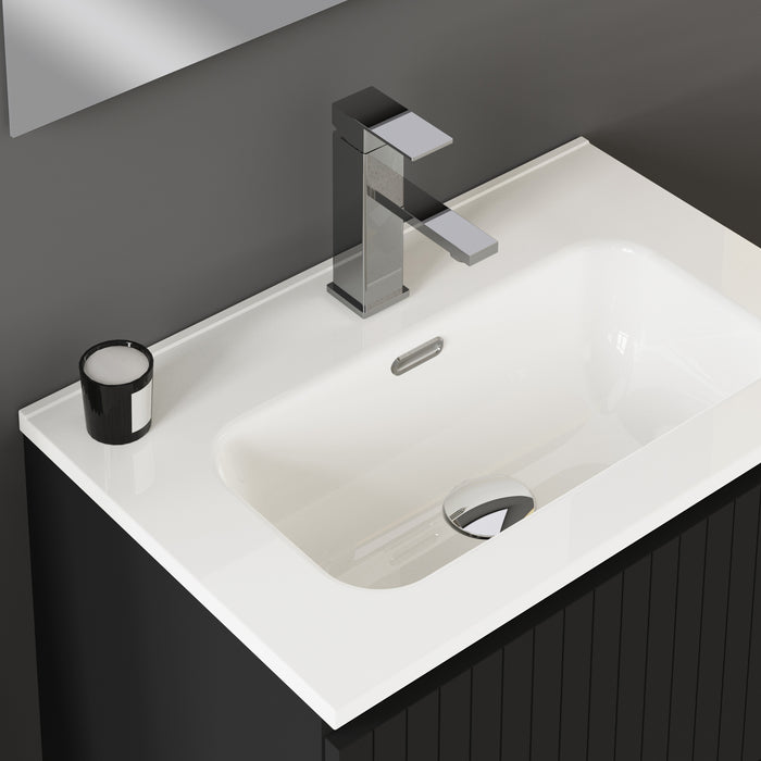 Linea Matt Black Fluted Double Drawer Wall Hung Vanity Unit Including Basin 600mm x 390mm