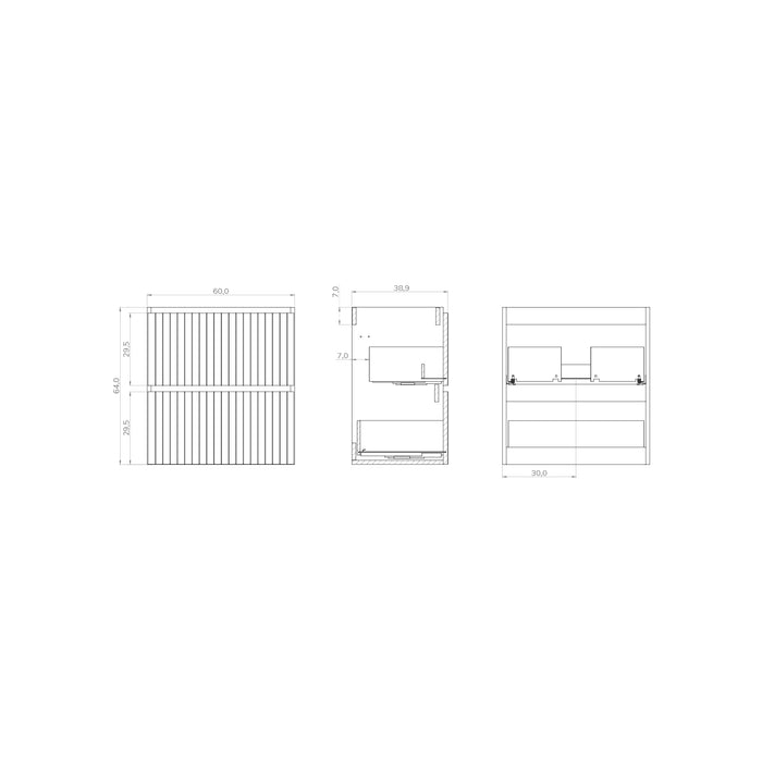 Linea Matt Black Fluted Double Drawer Wall Hung Vanity Unit Including Basin 600mm x 390mm