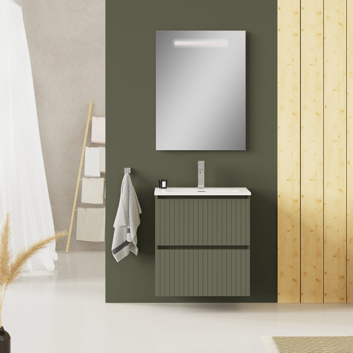 Linea Muscat Sage Fluted Double Drawer Wall Hung Vanity Unit Including Basin 600mm x 390mm