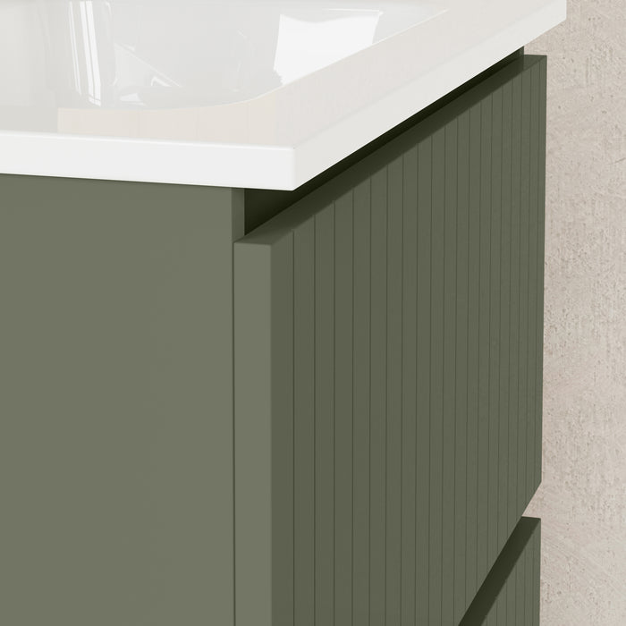 Linea Muscat Sage Fluted Double Drawer Wall Hung Vanity Unit Including Basin 600mm x 390mm
