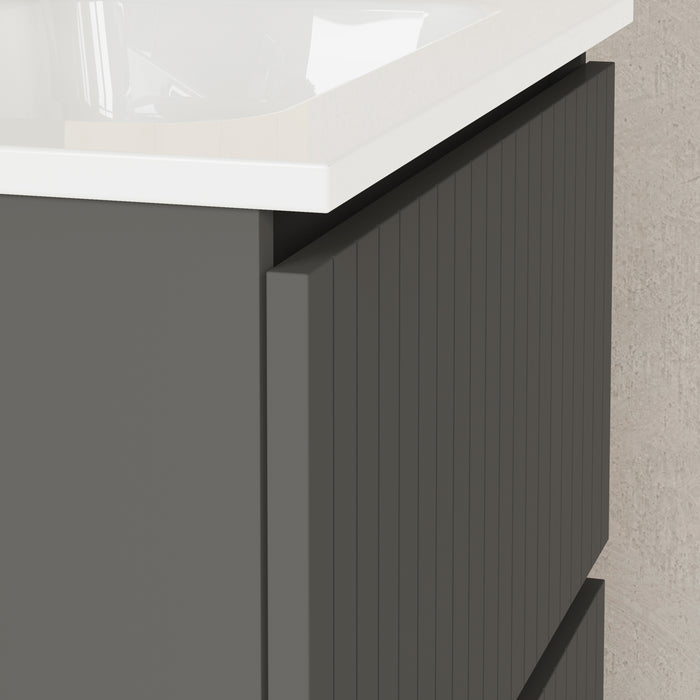 Linea Matt Grey Fluted Double Drawer Wall Hung Vanity Unit Including Basin 600mm x 390mm