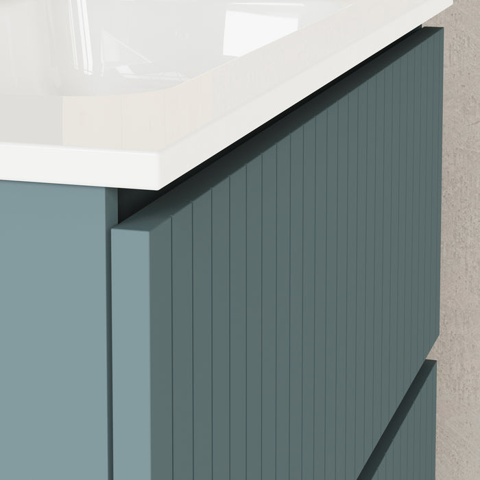 Linea Ocean Blue Fluted Double Drawer Wall Hung Vanity Unit Including Basin 800mm x 390mm
