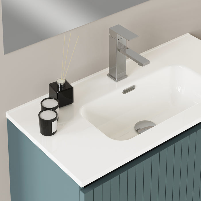 Linea Ocean Blue Fluted Double Drawer Wall Hung Vanity Unit Including Basin 800mm x 390mm