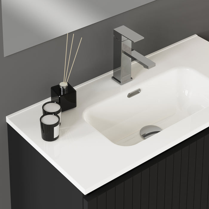 Linea Matt Black Fluted Double Drawer Wall Hung Vanity Unit Including Basin 800mm x 390mm