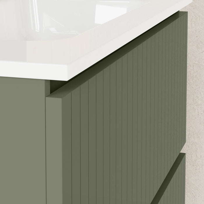 Linea Muscat Sage Fluted Double Drawer Wall Hung Vanity Unit Including Basin 800mm x 390mm