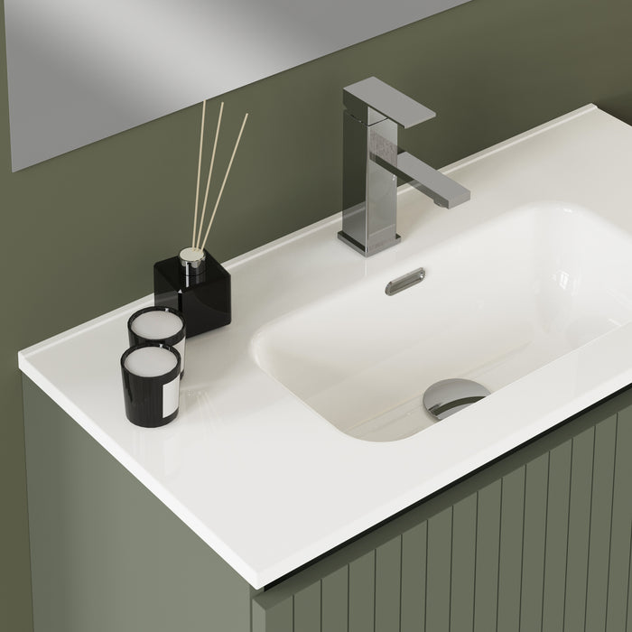 Linea Muscat Sage Fluted Double Drawer Wall Hung Vanity Unit Including Basin 800mm x 390mm